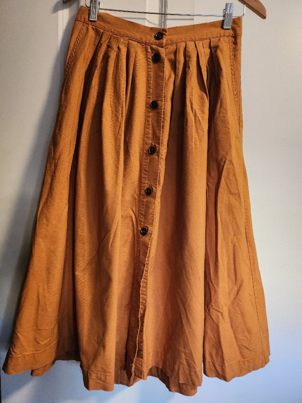 H&M Mustard A-Line Skirt Size 8 Button Front Cotton
